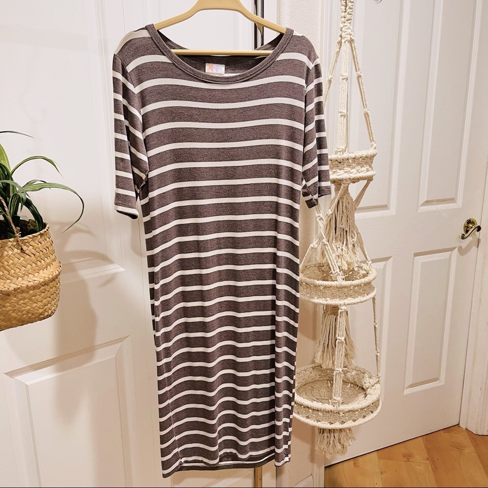 LulaRoe Julia Mocha & Cream Stripe Contour Dress